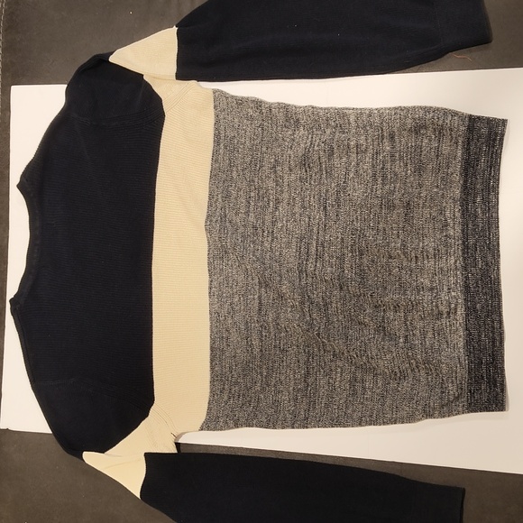 Celio Atelier Mens Long Sleeve Crewneck Navy Blue Tan And Grey Sweater Medium - Picture 4 of 7